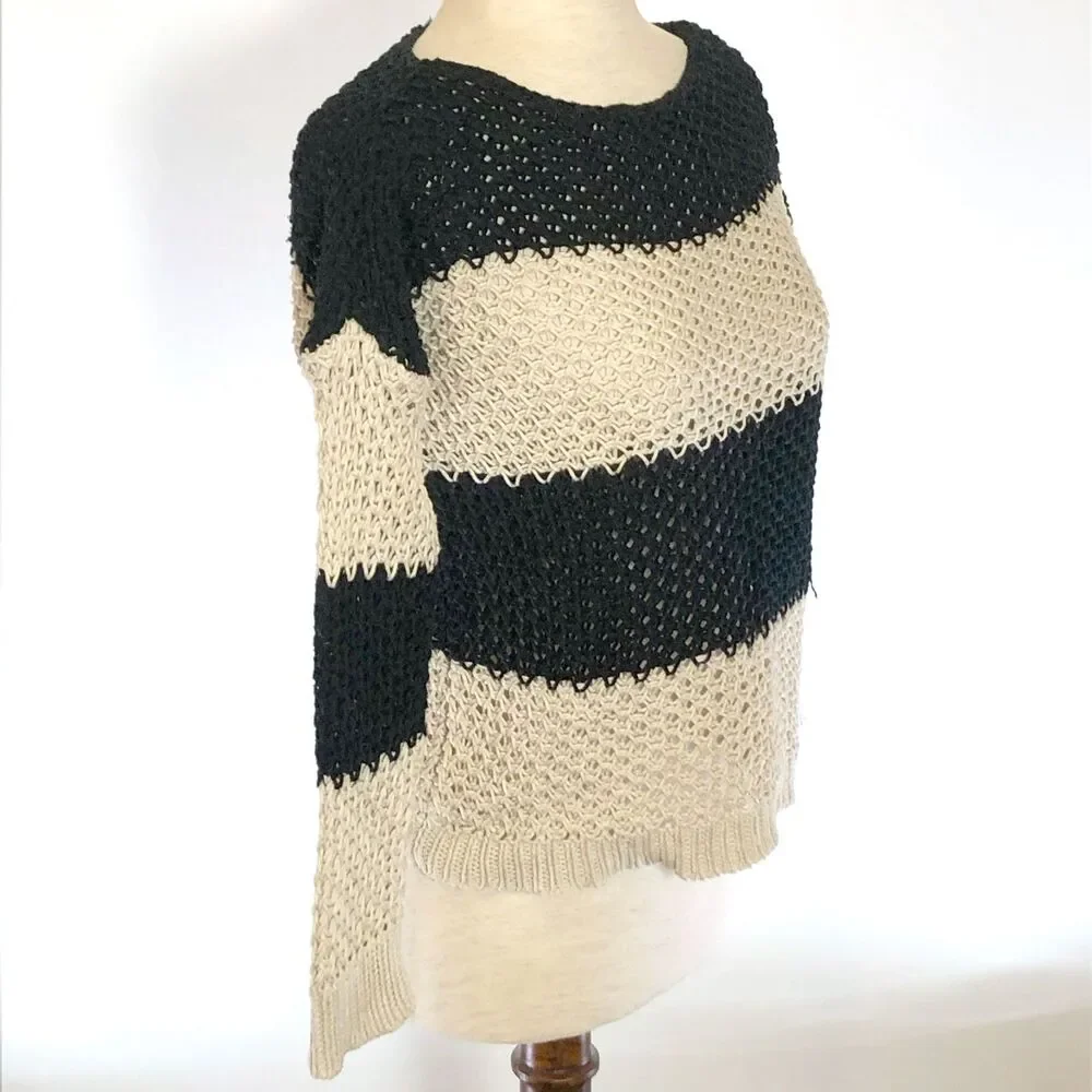 LOFT Black Cream Stripe Pullover Sweater Women's XS